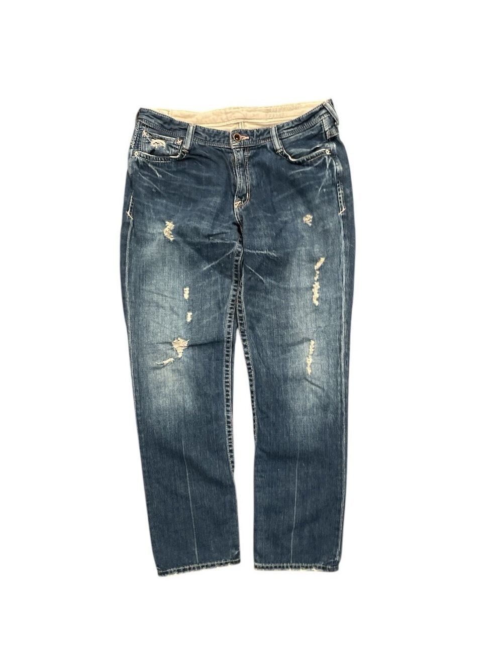 BRAPPERS W30” distressed blue boyfriend lower rise straight leg jeans vintage